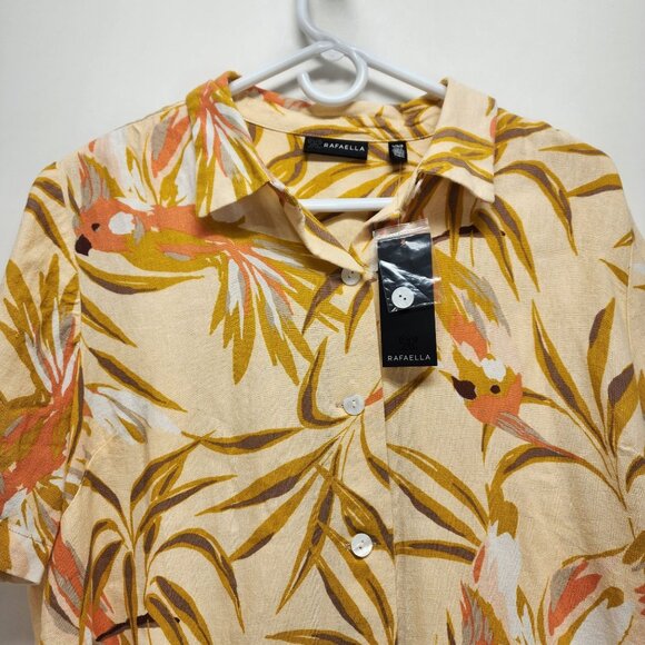 Rafaella Womens shirt Tropical Print Button-Down linen Short Sleeve Size L - Picture 4 of 8